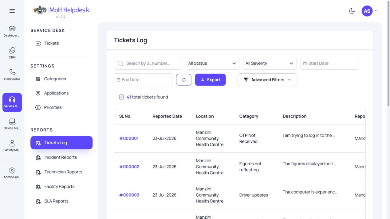 Reports - Tickets Log